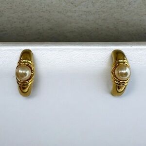 Nolan Miller Glamour Collection Ideal Half Hoop Faux Pearl Earrings Gold Tone‎
